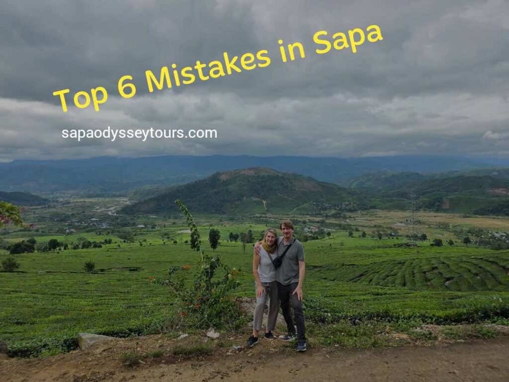 Two tourists in Sapa tea hills highlighting Top 6 Most  Mistakes When Traveling to Sapa